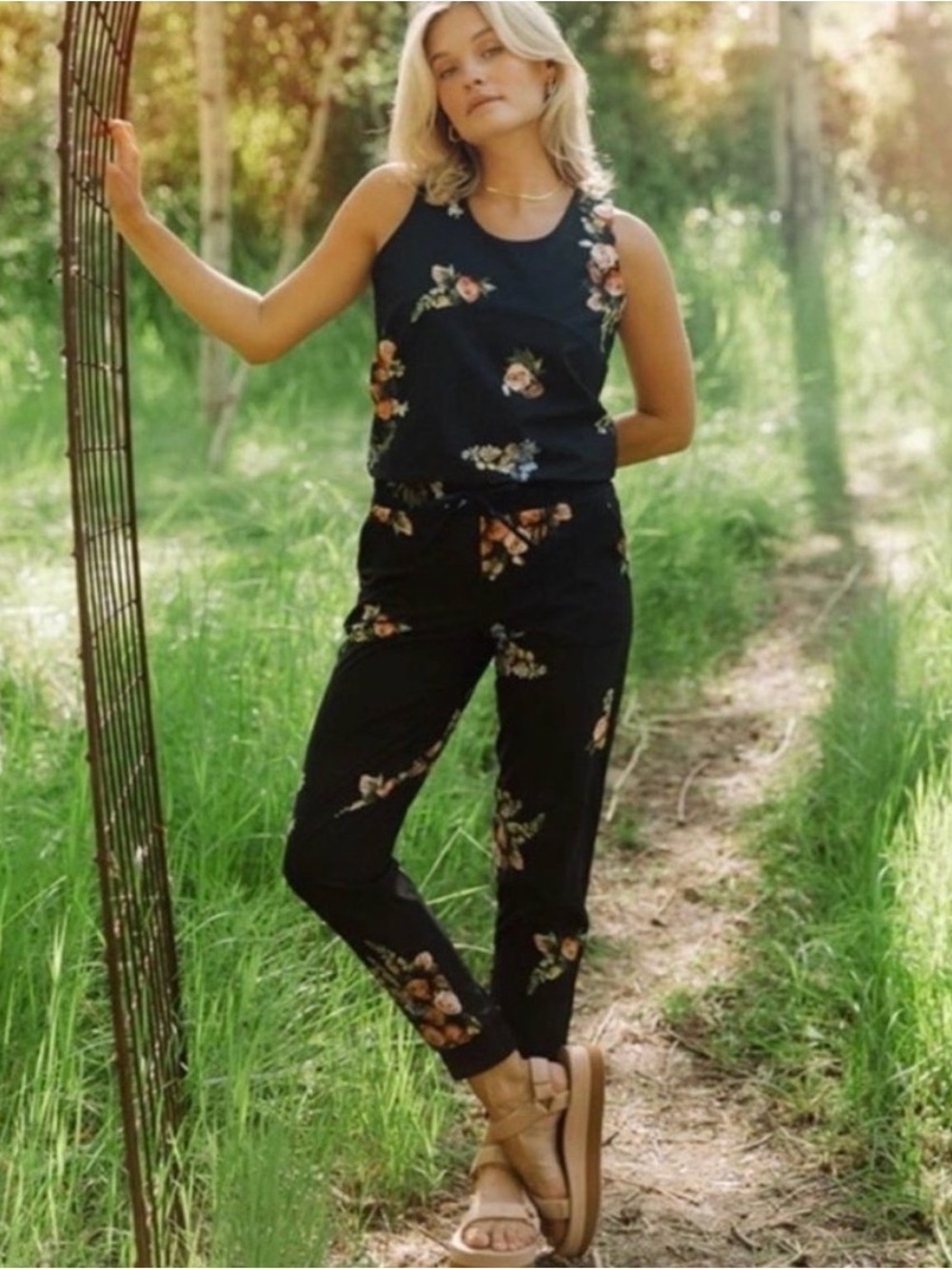 Albion Black Floral Sleeveless Cropped Jumpsuit
